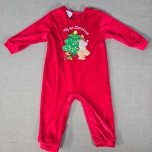 Avon Baby My 1st Christmas Red Holiday Plush One Piece Romper 9-12 Months Velvet